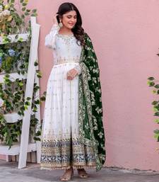 White Colour Faux Georgette Embroidery Work Fully Anarkali Suit