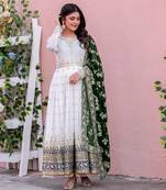 White Colour Faux Georgette Embroidery Work Fully Stitched Anarkali Suit