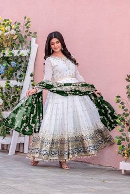 White Colour Faux Georgette Embroidery Work Fully Anarkali Suit 5