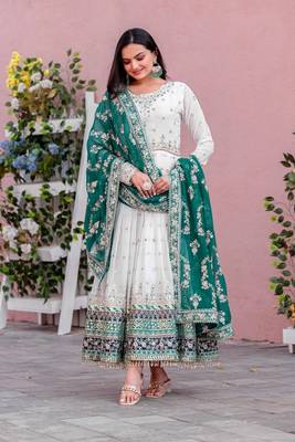 White Colour Faux Georgette Embroidery Work Fully Anarkali Suit 1
