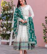 White Colour Faux Georgette Embroidery Work Fully Stitched Anarkali Suit