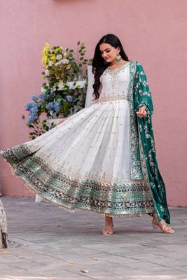 White Colour Faux Georgette Embroidery Work Fully Anarkali Suit 3