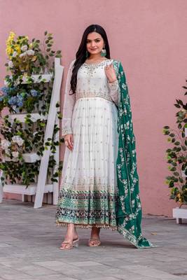 White Colour Faux Georgette Embroidery Work Fully Anarkali Suit 4