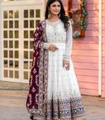 White Colour Faux Georgette Embroidery Work Fully Stitched Anarkali Suit