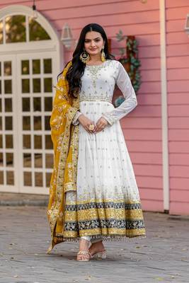 Yellow Colour Faux Georgette Embroidery Work Fully Anarkali Suit 1