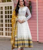 Yellow Colour Faux Georgette Embroidery Work Fully Stitched Anarkali Suit