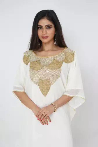 cream  kaftan women dress long gown farasha morocco wear