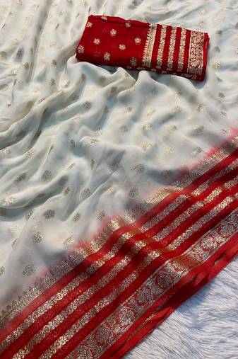 White Georgette With Zari Weaving Saree