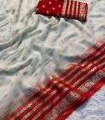 White Georgette With Zari Weaving Saree