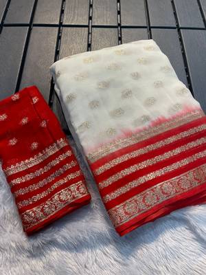 White Georgette With Zari Weaving Saree 2
