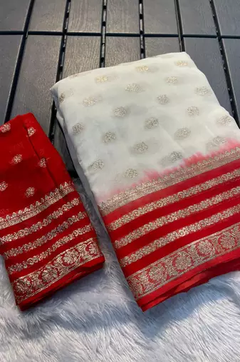 White Georgette With Zari Weaving Saree