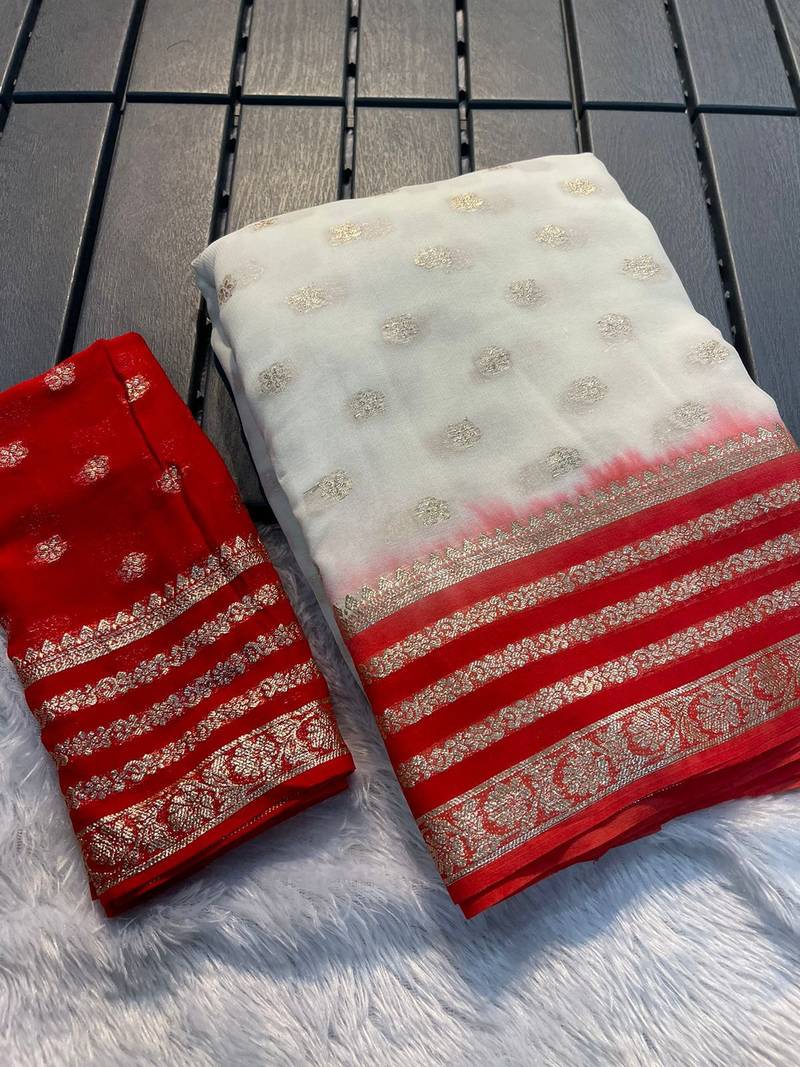 White Georgette With Zari Weaving Saree
