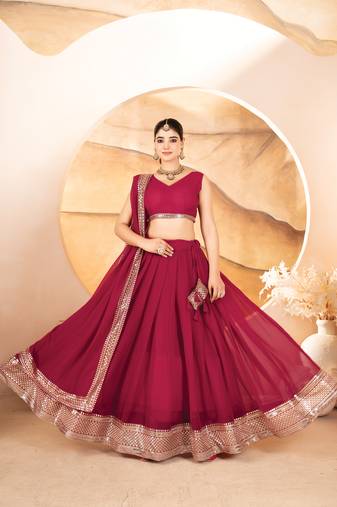 rani pink georgette embroidered lehenga choli 