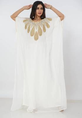 cream  kaftan women dress long gown farasha morocco wear 1