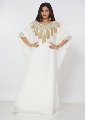 cream  kaftan women dress long gown farasha morocco wear 2