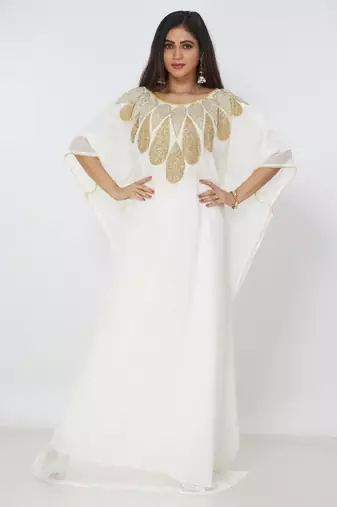 cream  kaftan women dress long gown farasha morocco wear