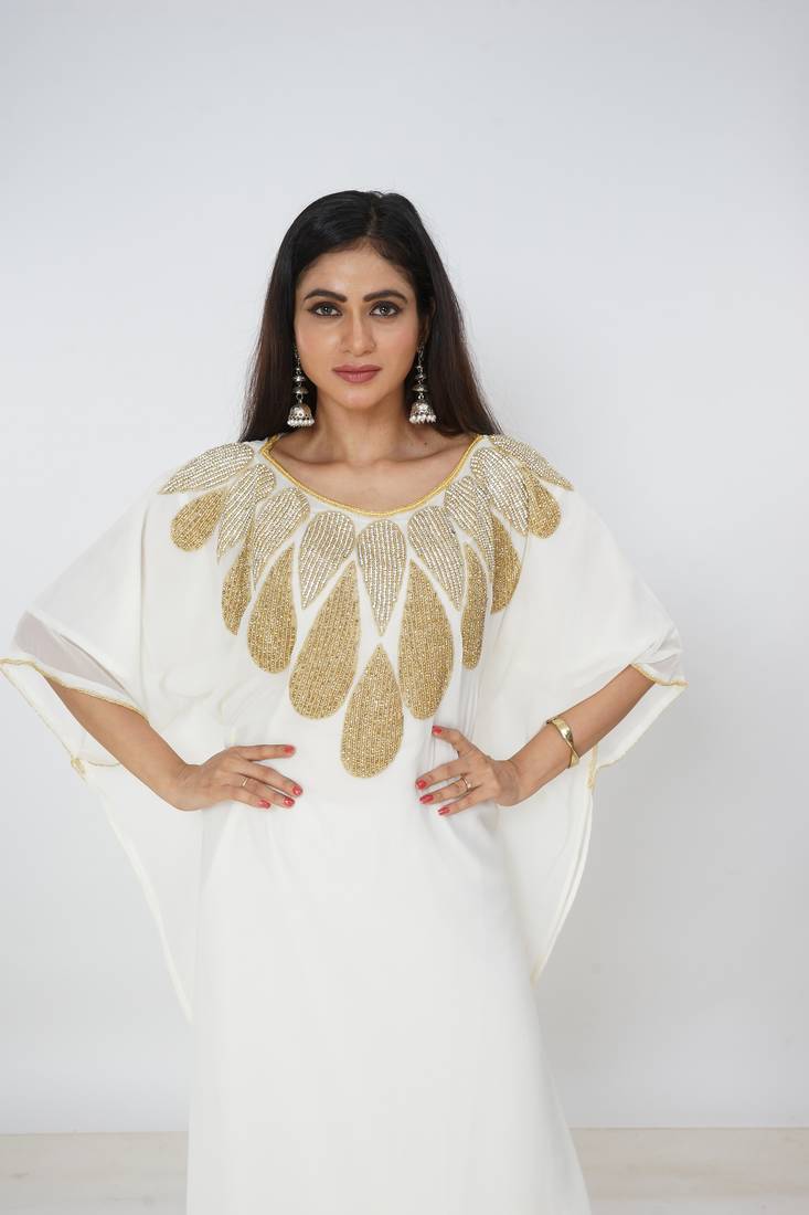 cream  kaftan women dress long gown farasha morocco wear