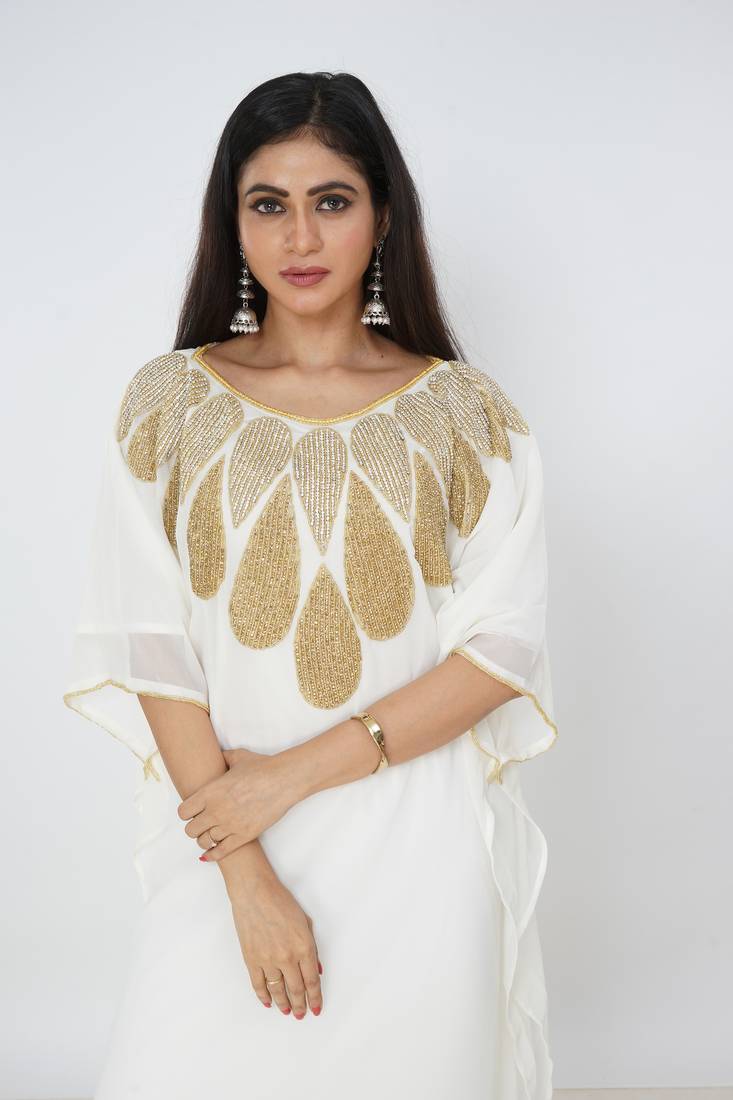 cream  kaftan women dress long gown farasha morocco wear