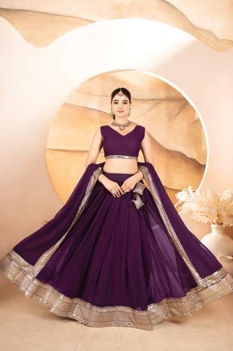 WINE FAUX Georgette EMBROIDERED LEHENGA CHOLI 