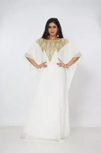 cream  kaftan women dress long gown farasha morocco wear