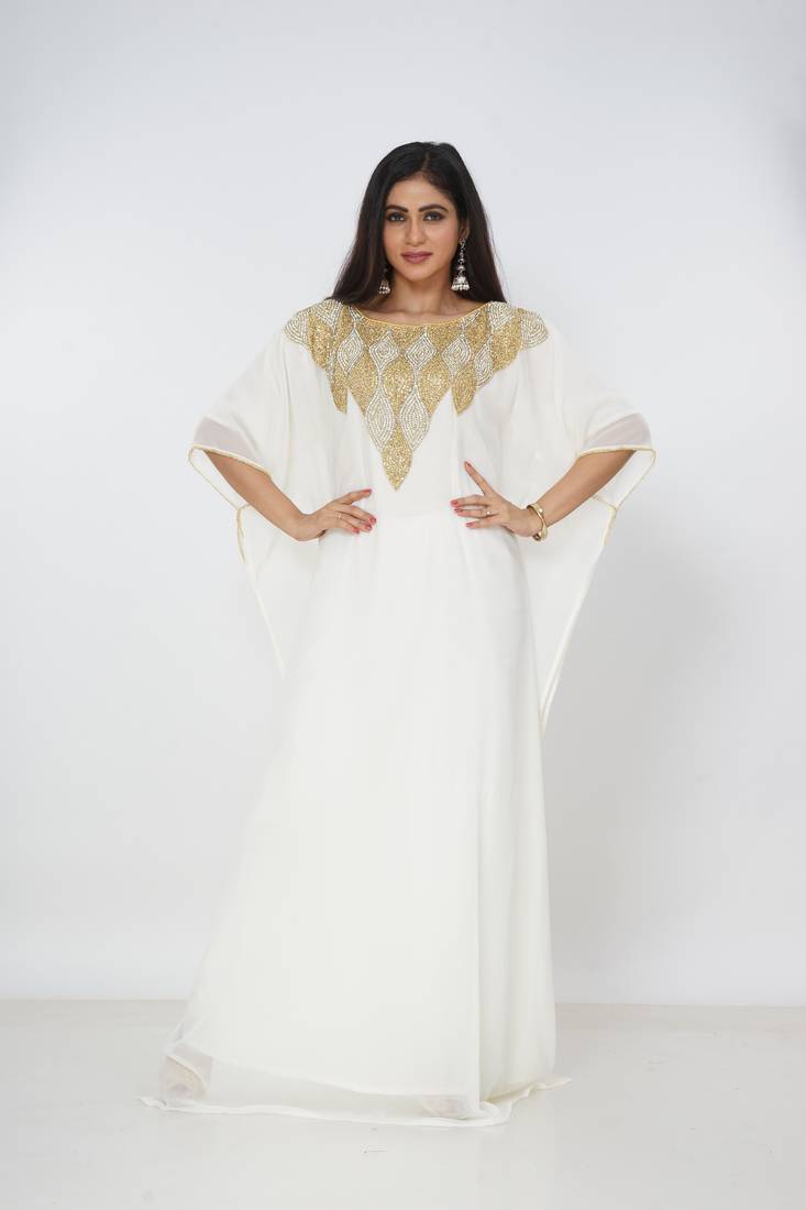 cream  kaftan women dress long gown farasha morocco wear