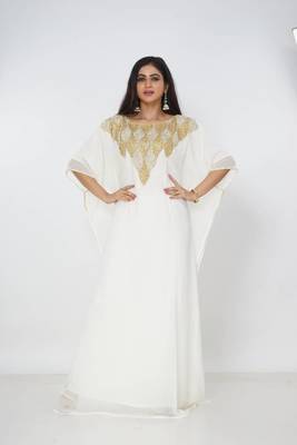 cream  kaftan women dress long gown farasha morocco wear 3