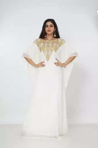 cream  kaftan women dress long gown farasha morocco wear