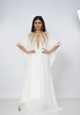 cream  kaftan women dress long gown farasha morocco wear 1