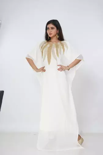 cream  kaftan women dress long gown farasha morocco wear