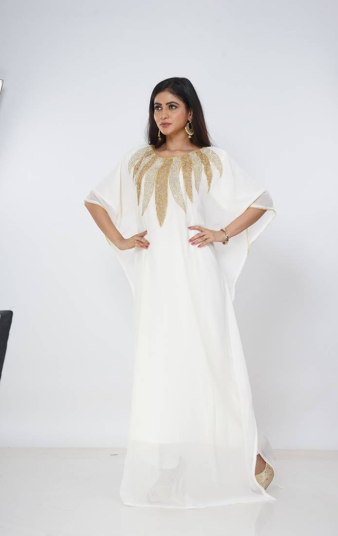 cream  kaftan women dress long gown farasha morocco wear