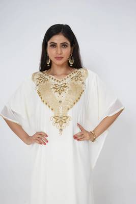 cream  kaftan women dress long gown farasha morocco wear 2