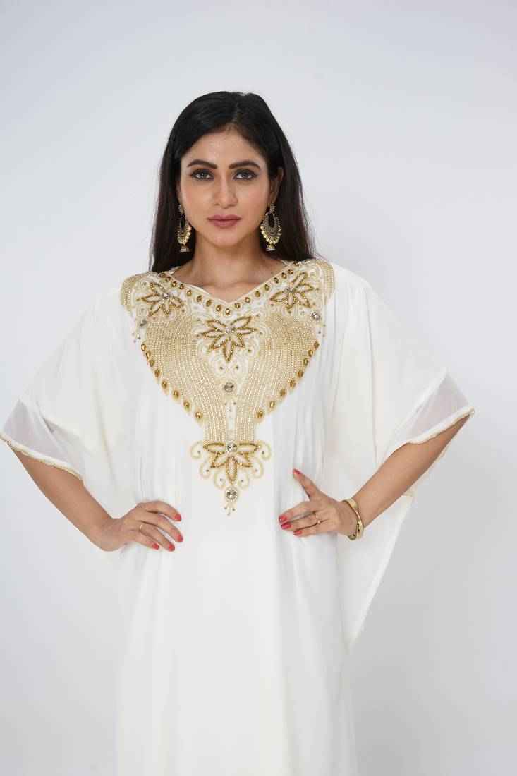 cream  kaftan women dress long gown farasha morocco wear