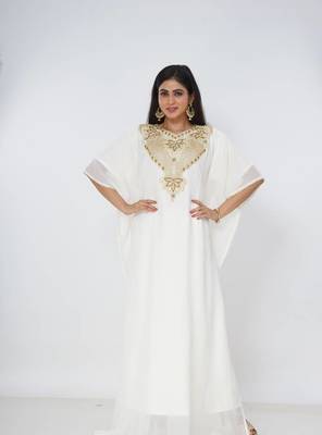 cream  kaftan women dress long gown farasha morocco wear 3
