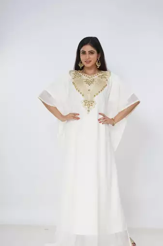 cream  kaftan women dress long gown farasha morocco wear