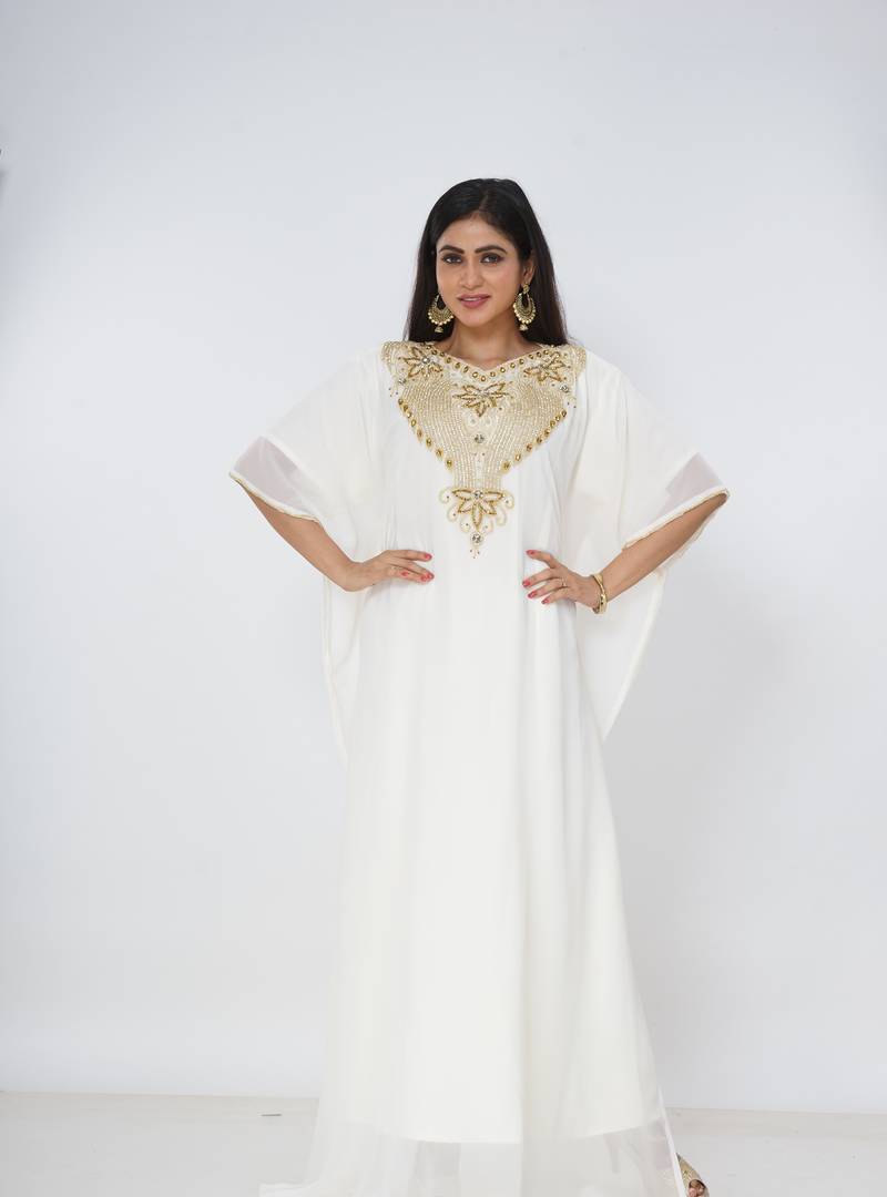 cream  kaftan women dress long gown farasha morocco wear