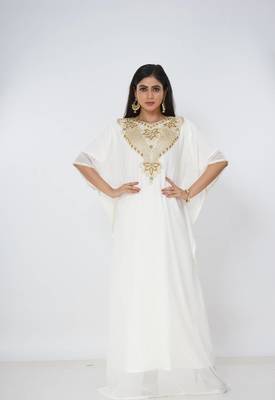 cream  kaftan women dress long gown farasha morocco wear 4