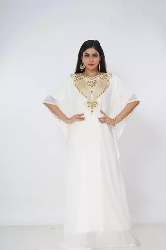cream  kaftan women dress long gown farasha morocco wear