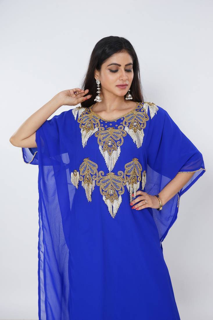 blue  kaftan women dress long gown farasha morocco wear