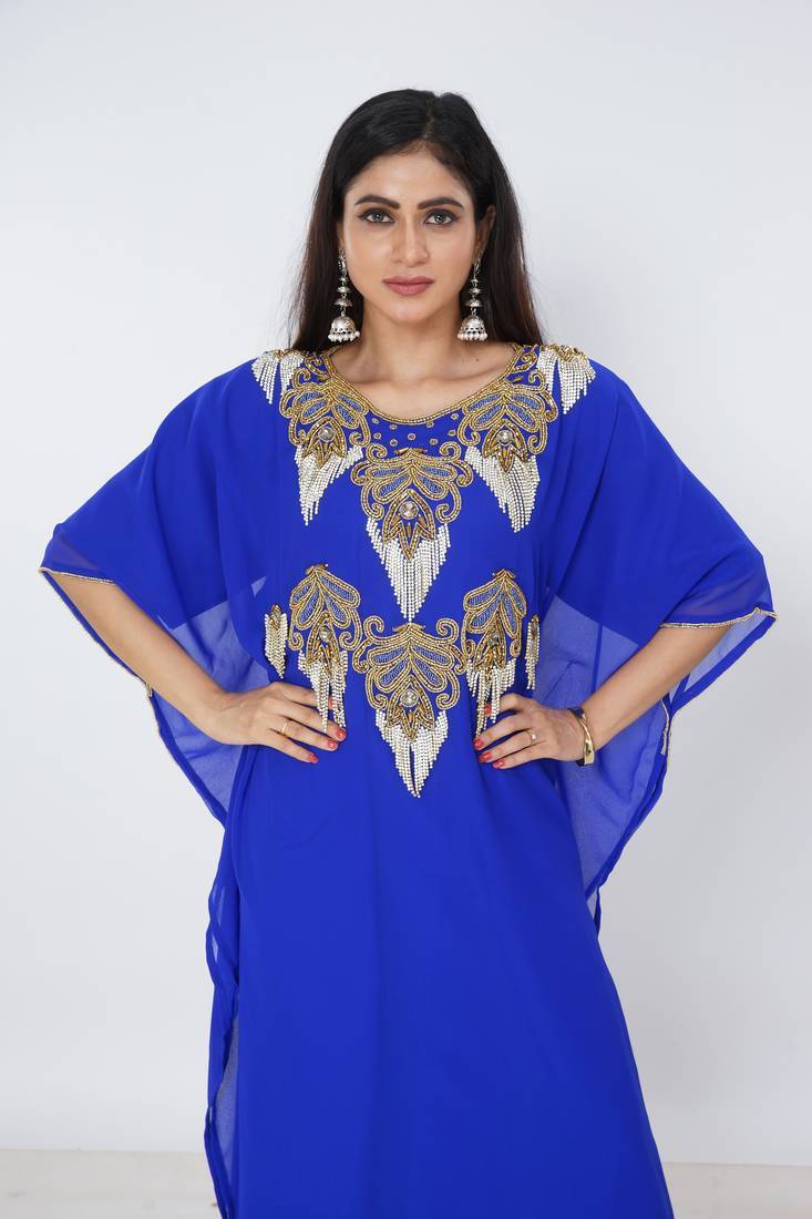 blue  kaftan women dress long gown farasha morocco wear