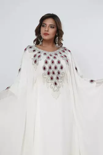 cream  kaftan women dress long gown farasha morocco wear