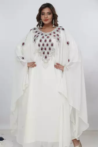 cream  kaftan women dress long gown farasha morocco wear