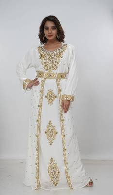cream  kaftan women dress long gown farasha morocco wear 1