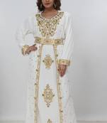cream  kaftan women dress long gown farasha morocco wear