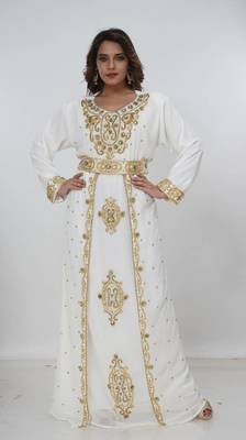 cream  kaftan women dress long gown farasha morocco wear 2