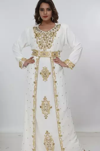 cream  kaftan women dress long gown farasha morocco wear