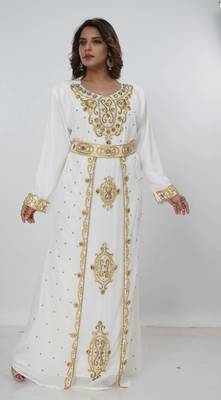 cream  kaftan women dress long gown farasha morocco wear 3