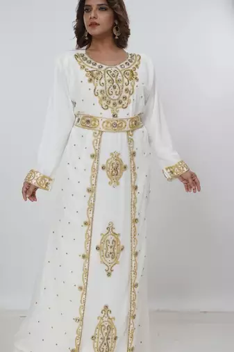 cream  kaftan women dress long gown farasha morocco wear