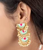 Geometric mint & palace pink embroidered dangler earrings