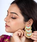 Aquamarine mandala mint blue & blush pink embroidered dangler earrings