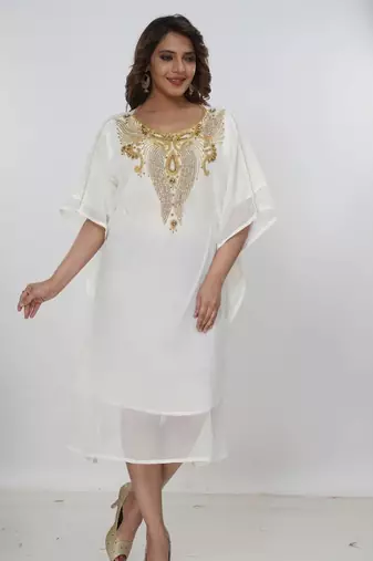 cream  kaftan women dress long gown farasha morocco wear